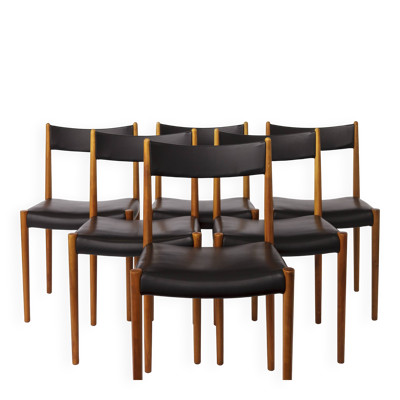 6 chaises de salle à manger vintage allemandes par Lübke, années 1970, en bois de hêtre et simili cuir.