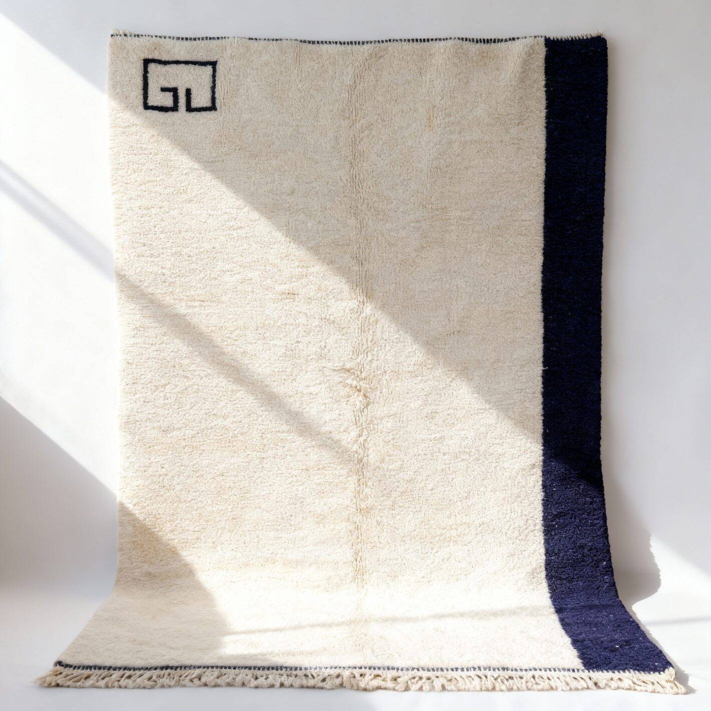 Minimalist Navy Wool Rug — Design with Greek Border
