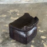 Stool, tabouret or low Japanese-style armchair in brutalist monoxyle radica.