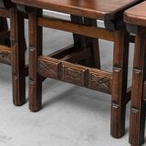 Set of 6 dining chairs in wood and brown leather, late 19th century