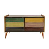 Italain Sideboard Made Of Solid Wood And Covered With Colored Glass 1950S