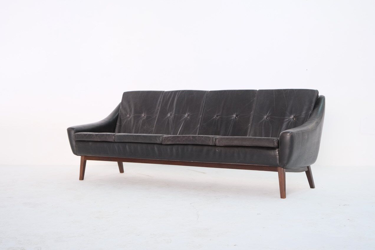 Mid-Century Teak and Leather 4-Seater Sofa by Svane Ekornes, 1960s
