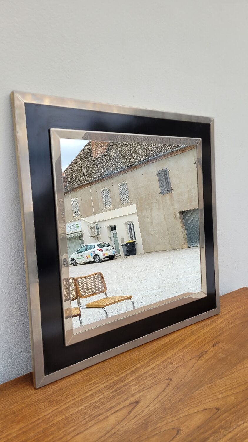 Design mirror in chromed metal vintage quality manufacture Italy, 1970s