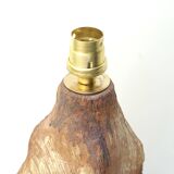 Brutalist sandstone lamp with raffia lampshade