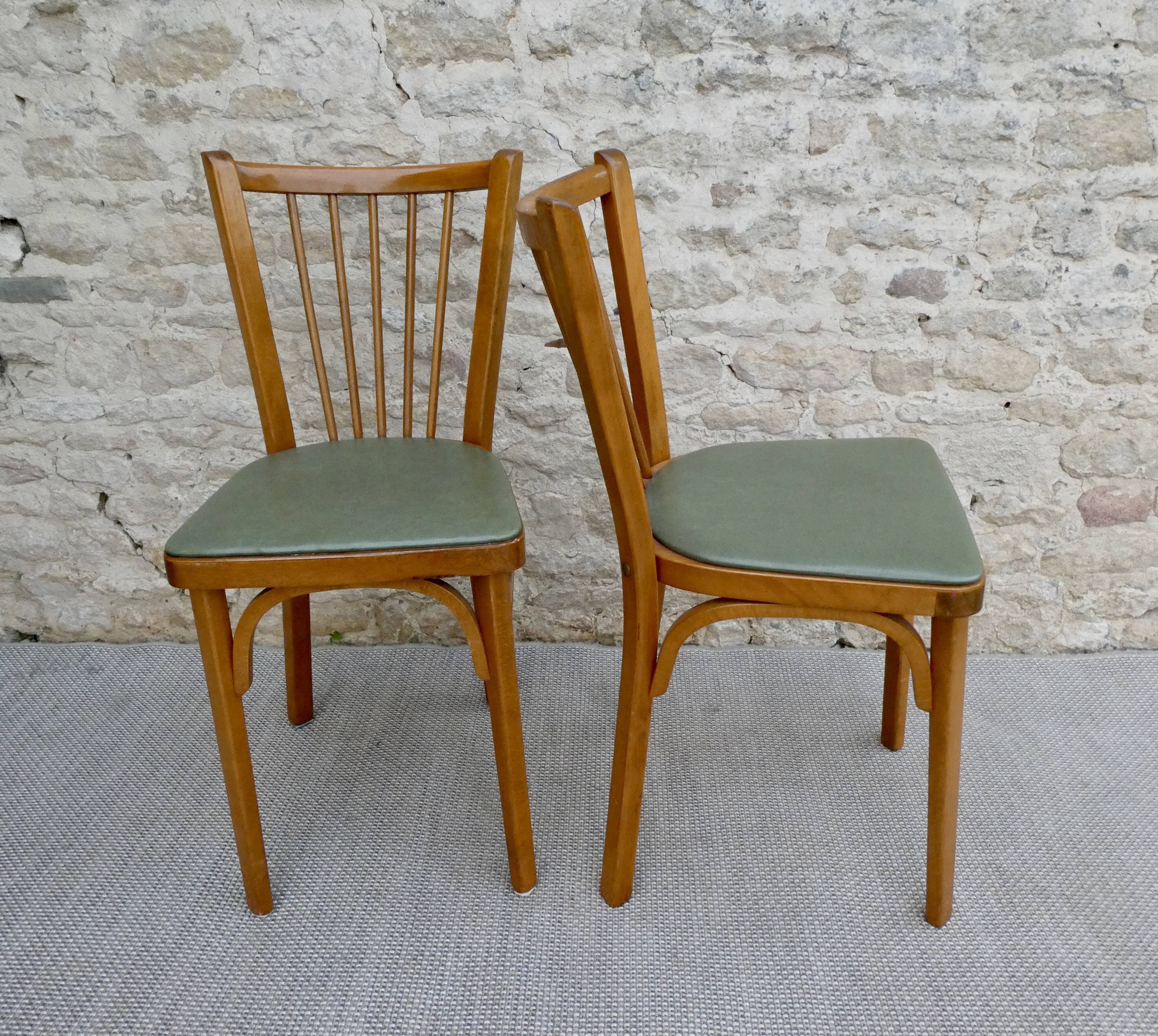 Pair of bistro chairs Baumann, wood and skai khaki