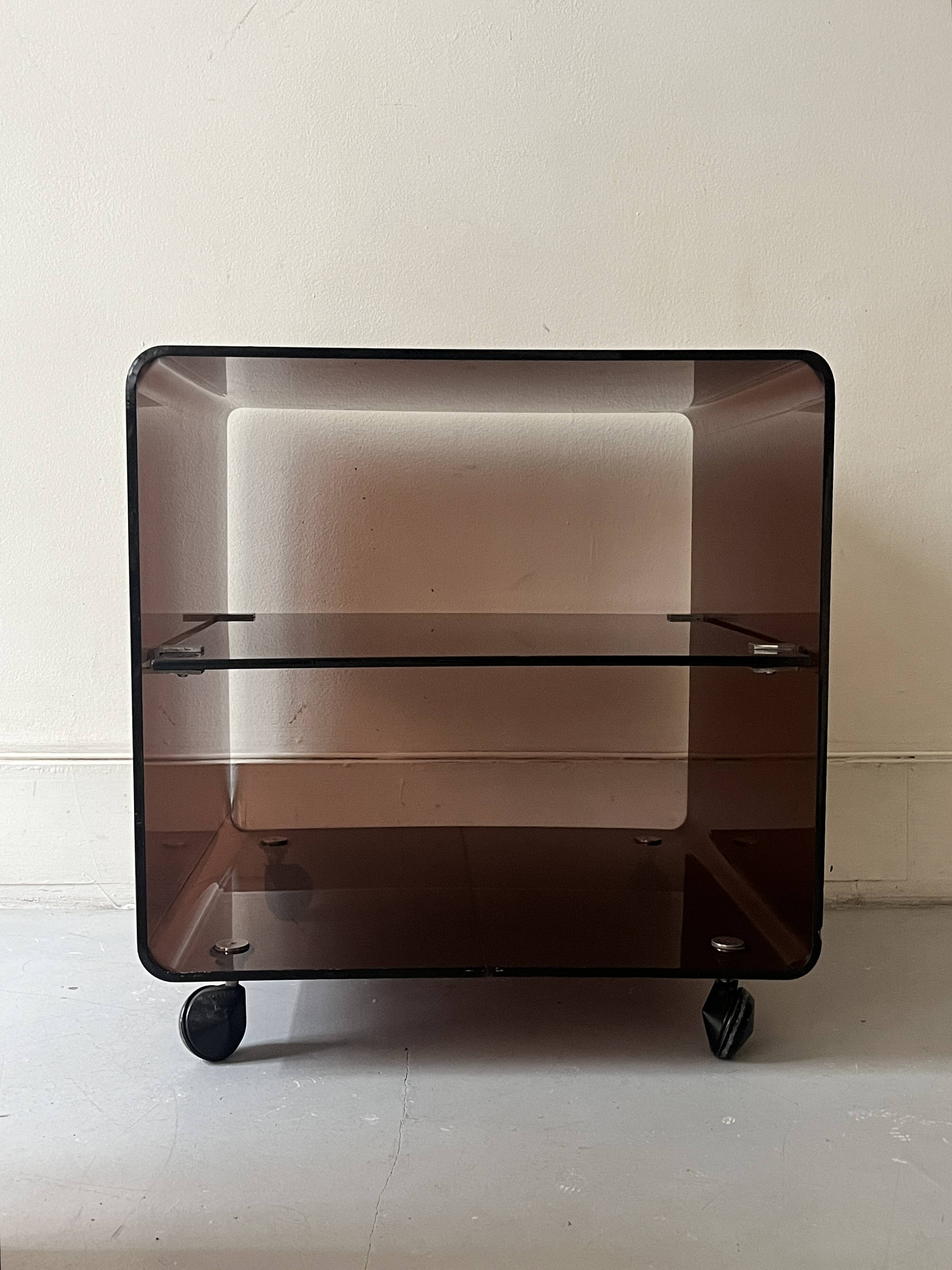 side table / bedside table in smoked plexiglass, Dumas for Roche Bobois 1970