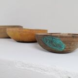Set of three unique farmhouse bowls from 19th-century Swedish folk art.