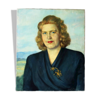 Portrait à l'huile des années 1940 de Paula Lutzeneurger