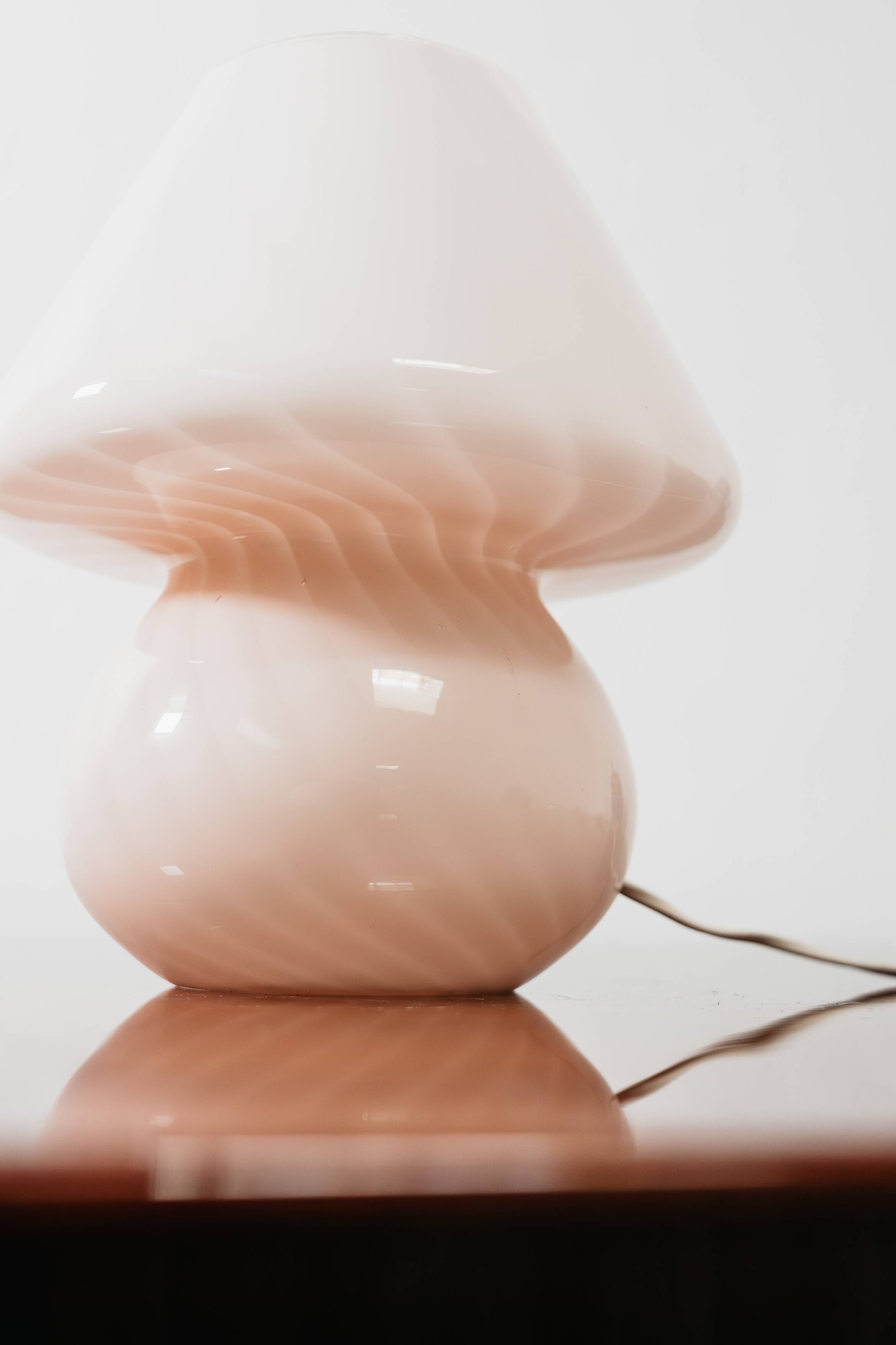 Grande Lampada Da Tavolo Murano Mushroom Rose 1970’s Design Pink Shade