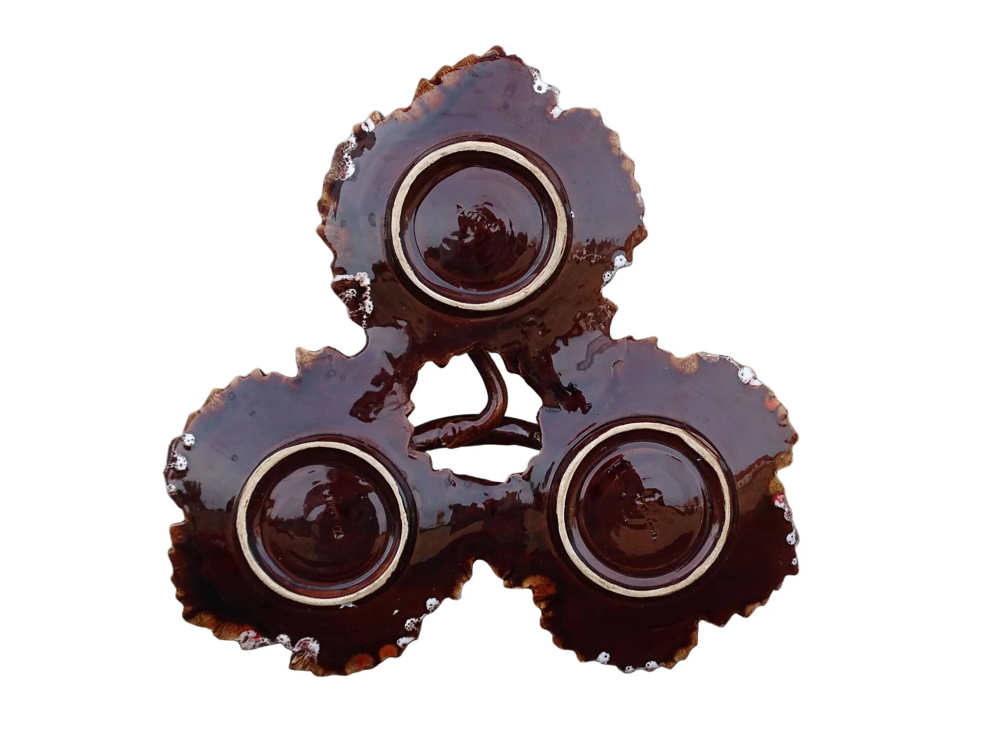 Trio de plats vintage français en céramique Vallauris en forme de feuille