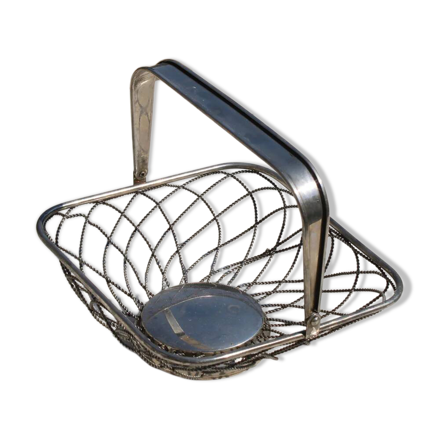 Vintage silver twisted metal basket – Foldable handle