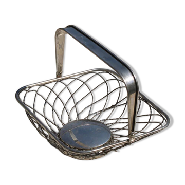 Vintage silver twisted metal basket – Foldable handle