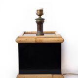Tommaso Barbi style lamp, table lamp, living room lamp, black lacquered and bamboo square foot lamp