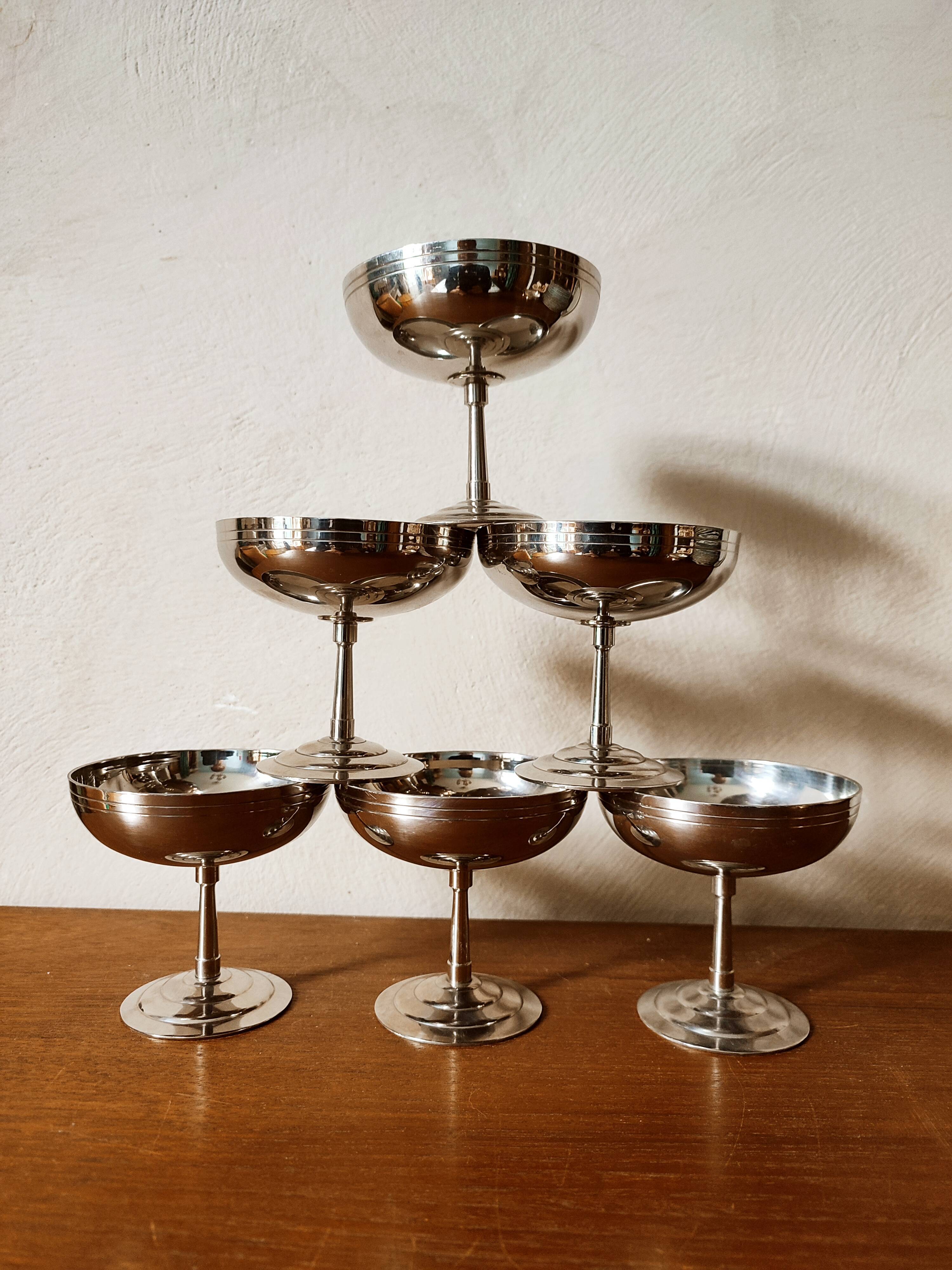 6 art deco stainless steel cups Rémy Letang