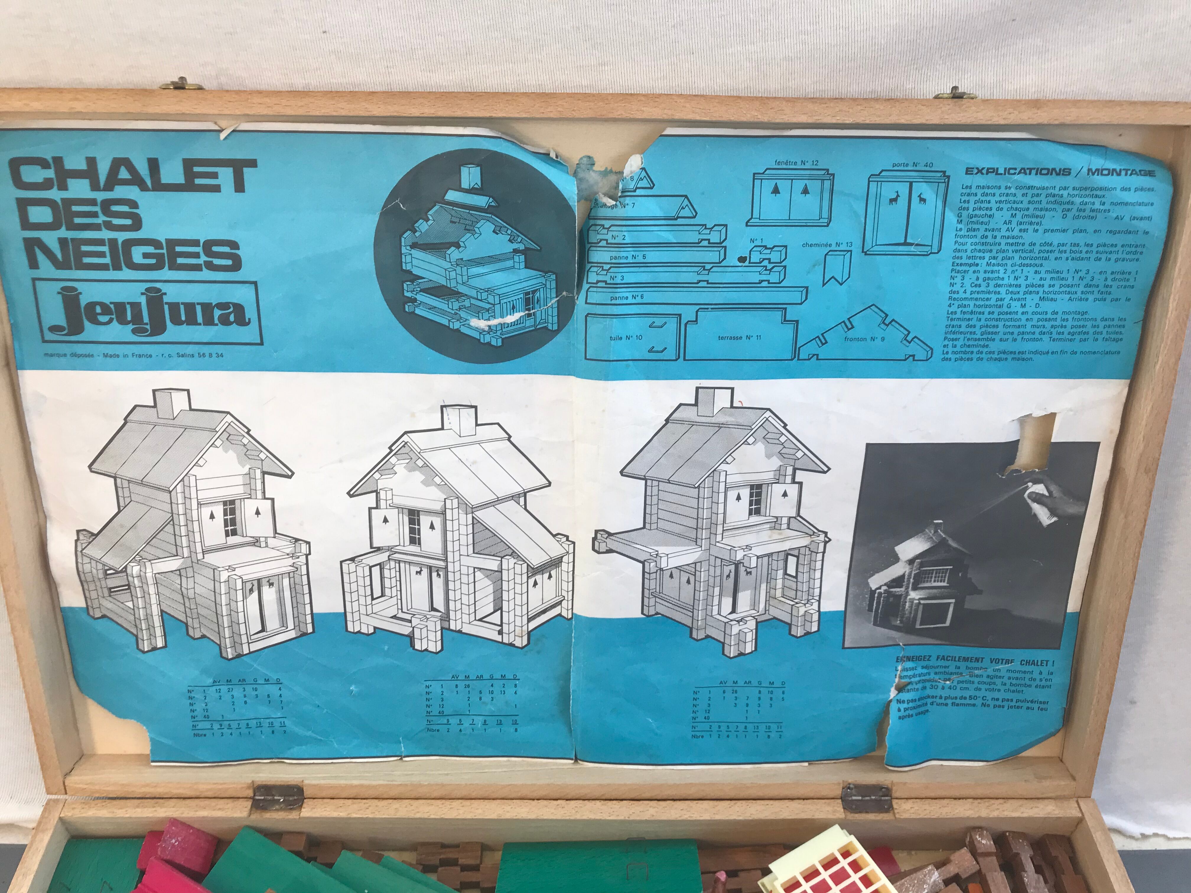Former Construction Game JEUJURA No.2N Chalet Des Neiges - Vintage Wood Box