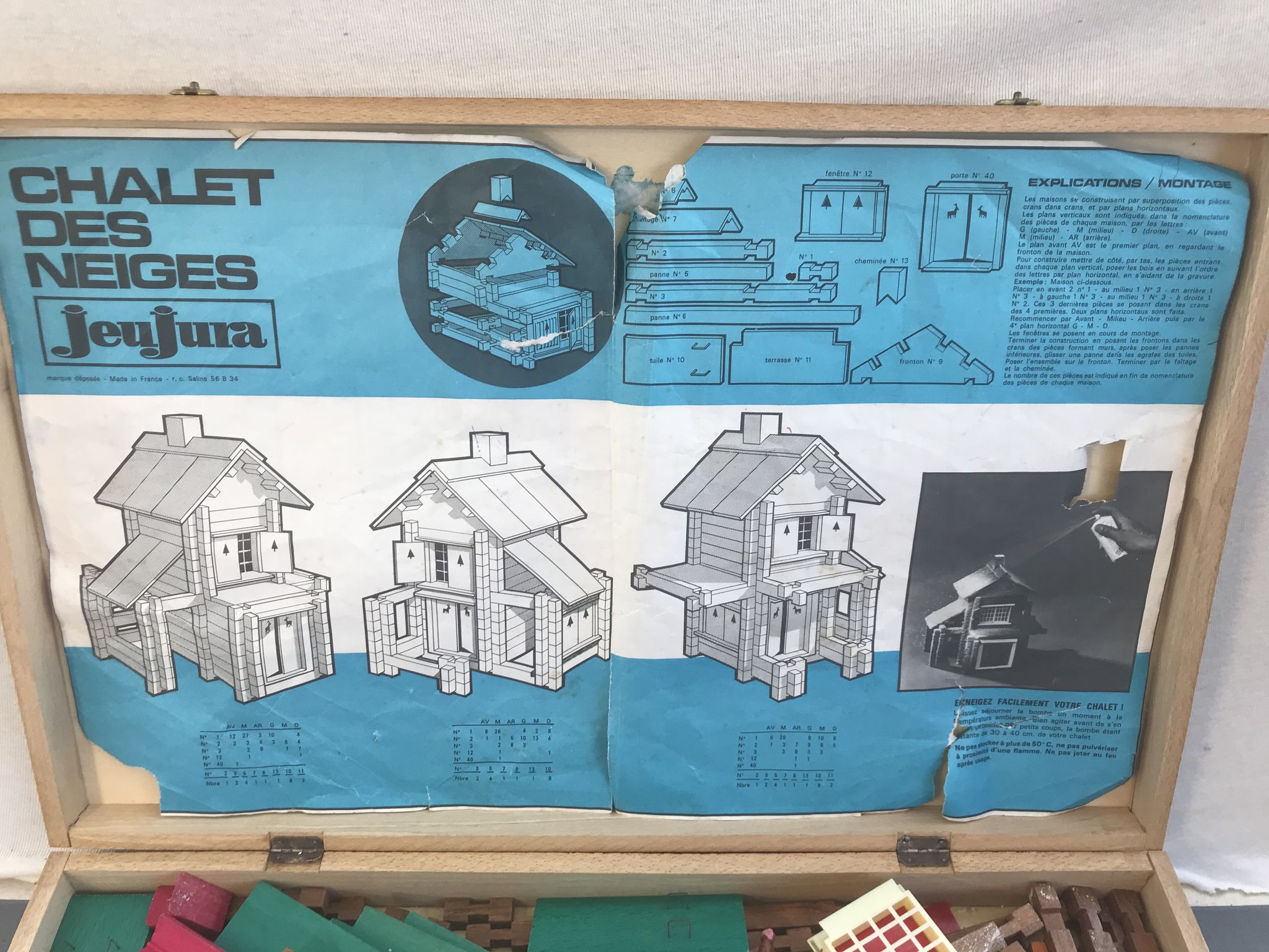Former Construction Game JEUJURA No.2N Chalet Des Neiges - Vintage Wood Box