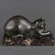 Art deco cat in regule by m. font green patina 1930 marble base