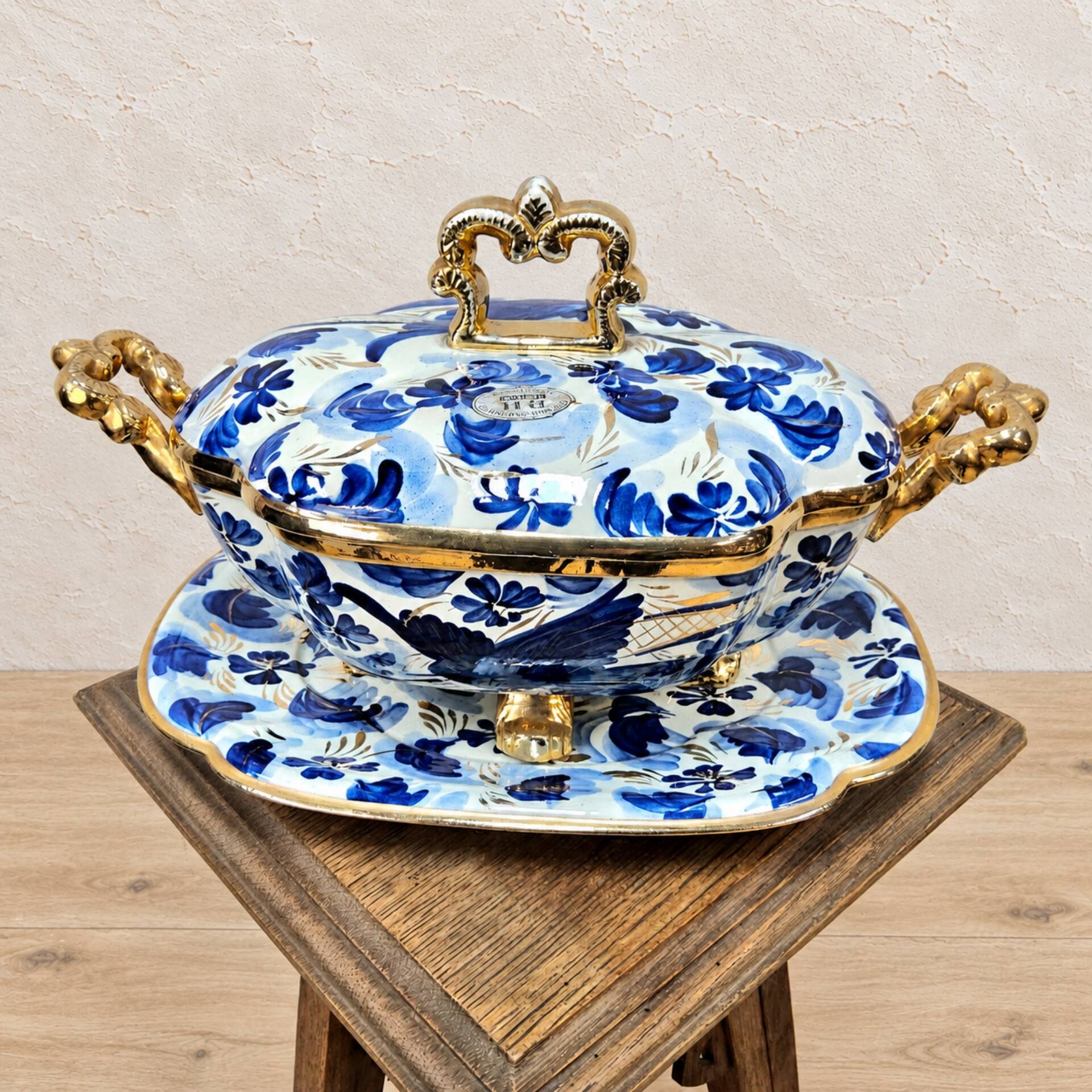 Vintage bonbonniere H. Bequet blue birds hand-painted