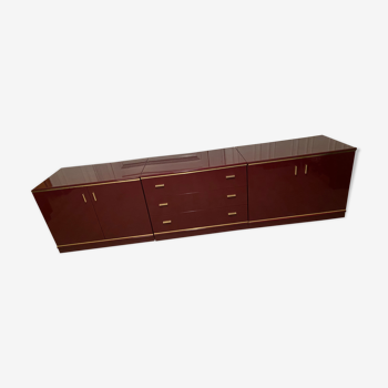 Large burgundy and brass lacquered enfilade, 1970s