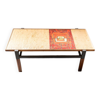 Mid-century italian afrormosia, iron & colored resin coffee table, 1950s