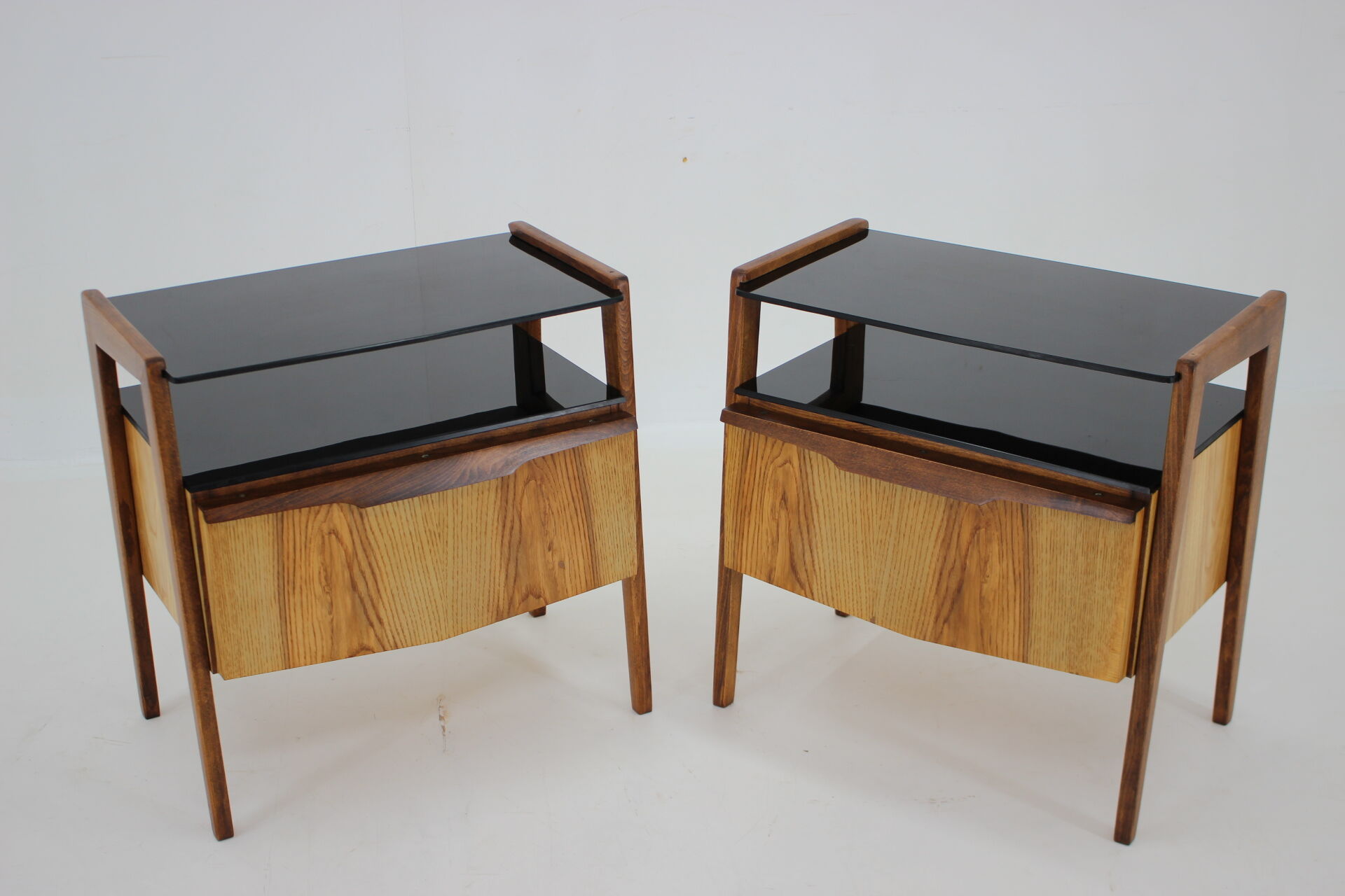 1960s pair of restored bedside tables, czechoslovakia