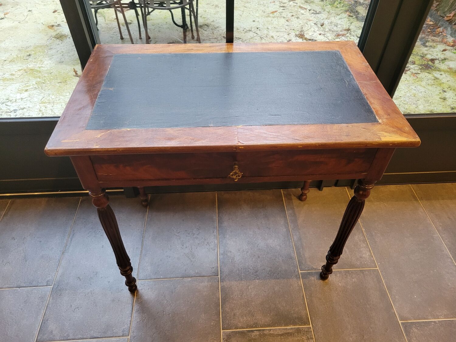 Side table with drawer and leather top