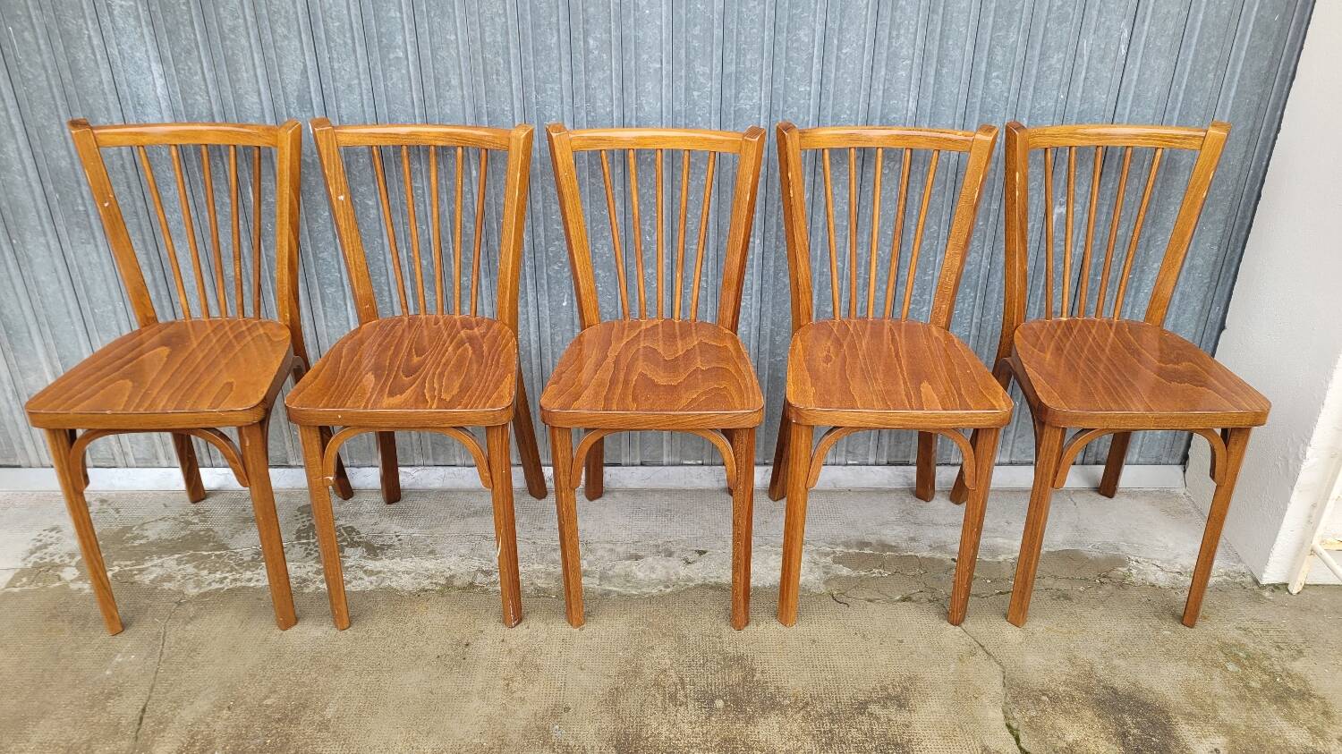 Set of 5 antique signed Baumann bistro chairs