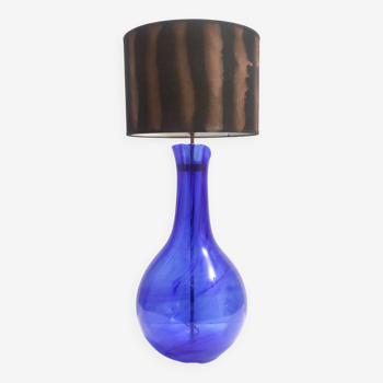 Postmodern Blue Murano Glass Table with or without Fabric Lampshade, Italy