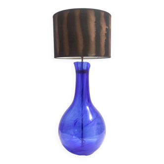 Postmodern Blue Murano Glass Table with or without Fabric Lampshade, Italy
