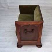 1950s, Danish 2-seater sofa, original green furniture velour, oak wood.