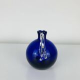 Vase rond verre de Murano bleu, anse torsadée, vintage