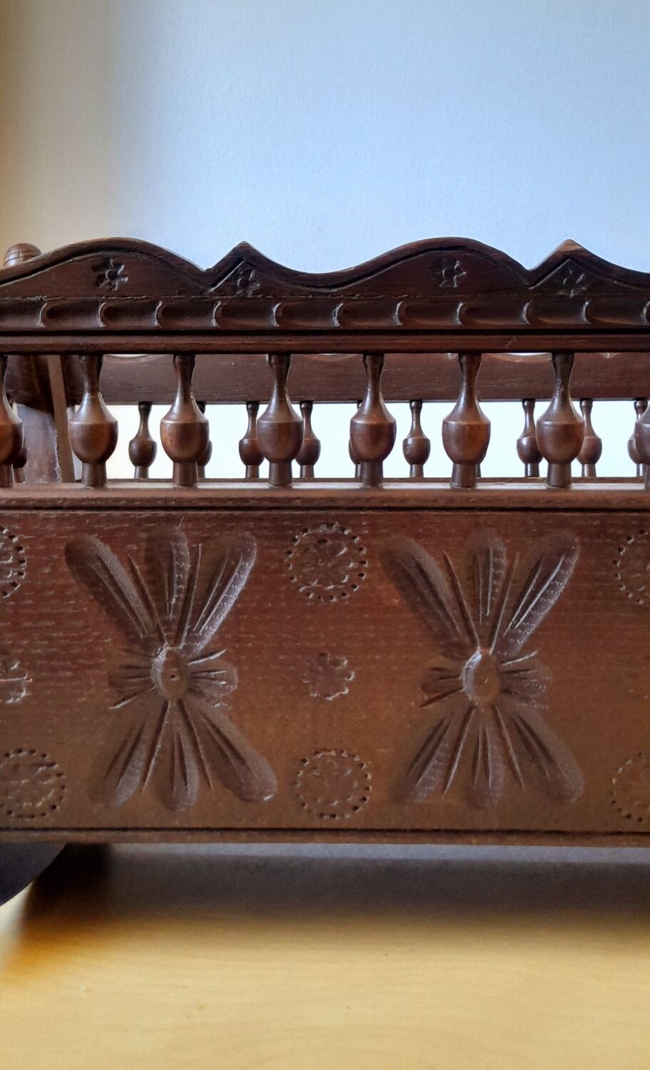 Carved wooden dolls cradle 1900
