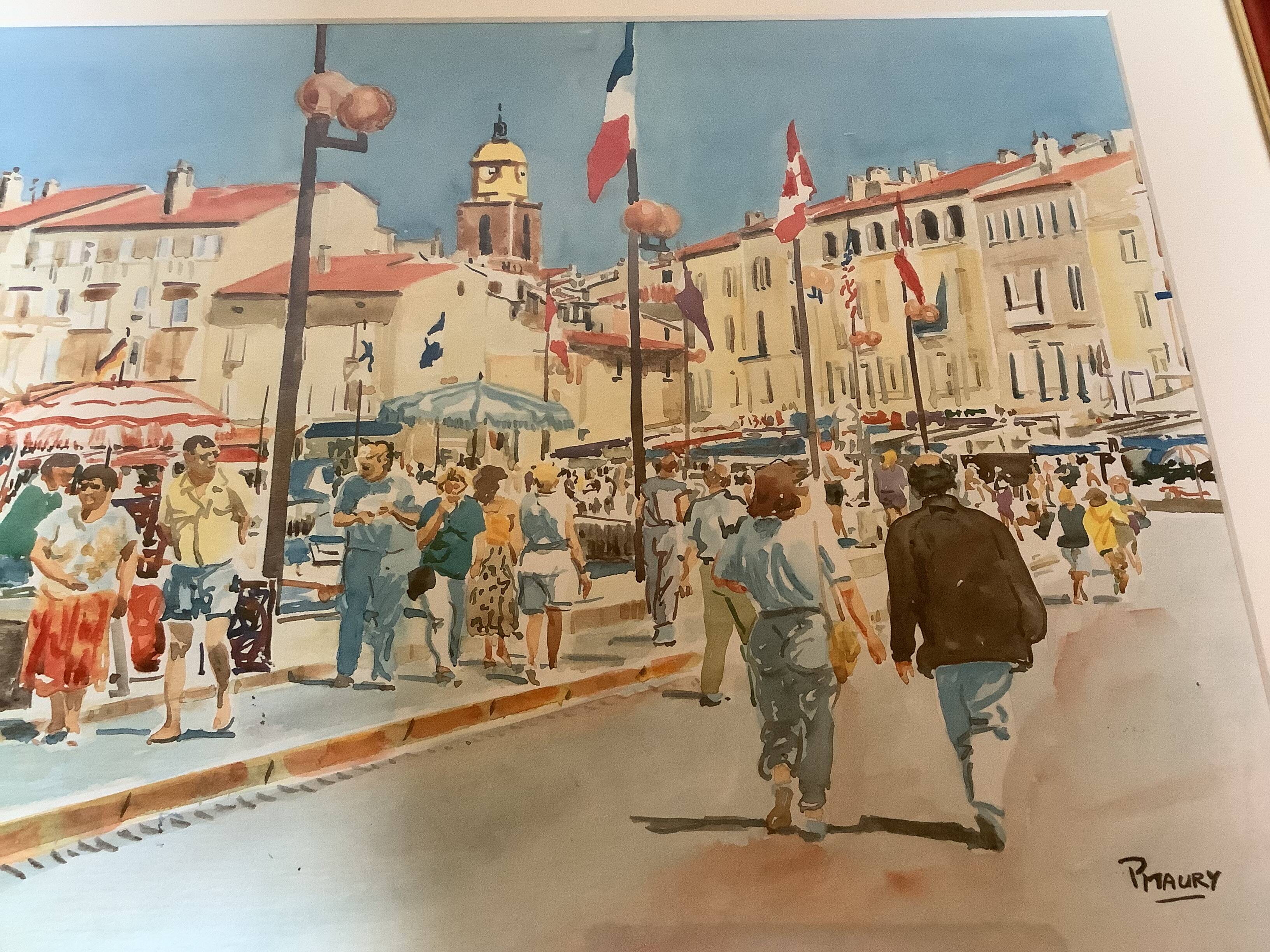 Saint Tropez port watercolor frame