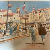 Saint Tropez port watercolor frame