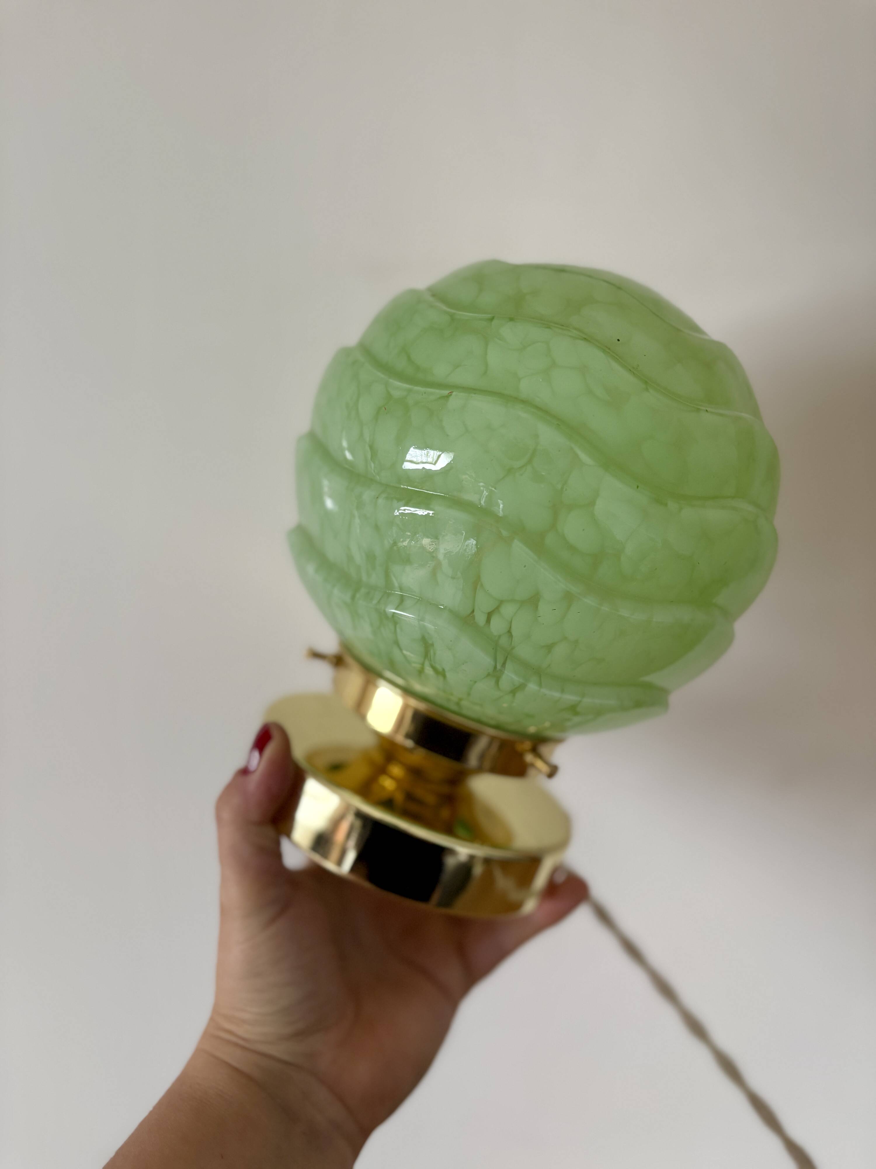 Vintage art deco globe table lamp in mint green Clichy glass