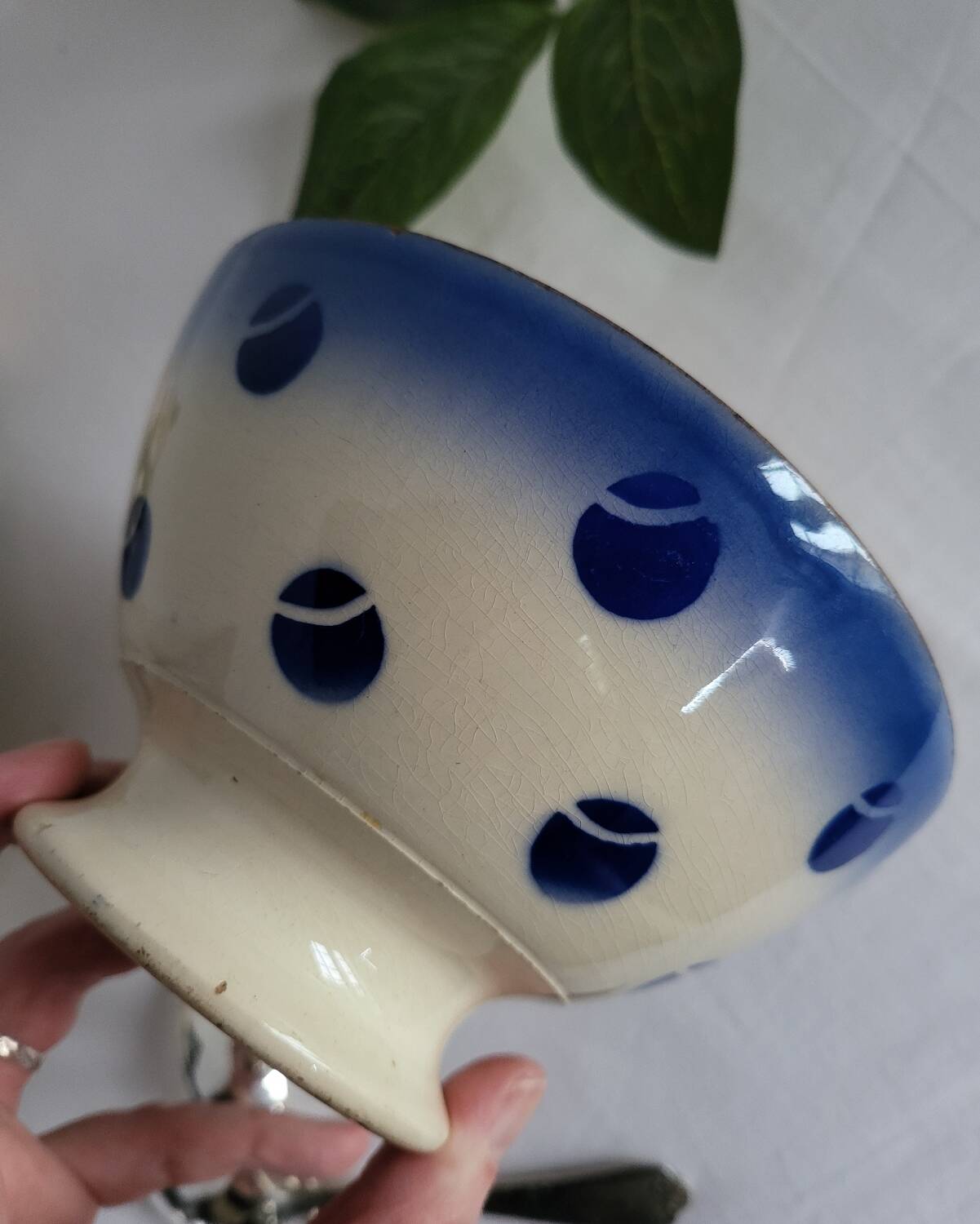 Antique Lunéville earthenware bowl KG with blue polka dots