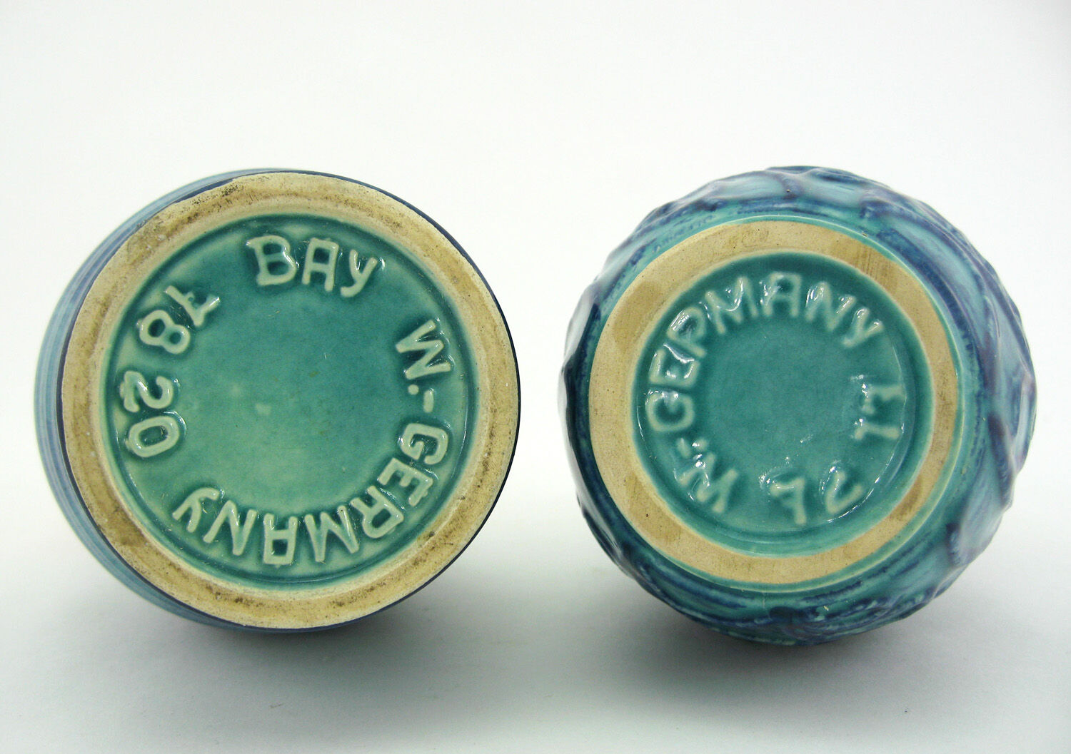 2 red and blue ceramic vases - Bodo Mans Bay Keramik - West Germany Pottery - vintage 60s