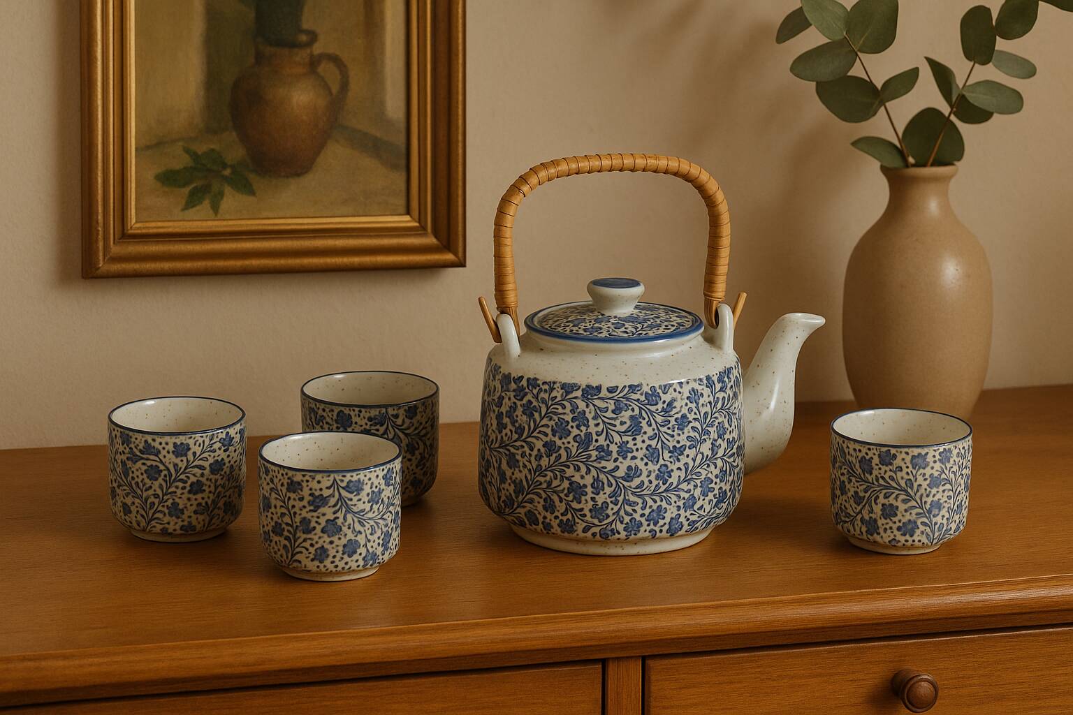 Vintage Japanese Tea Set - Teapot + 4 Matching Cups