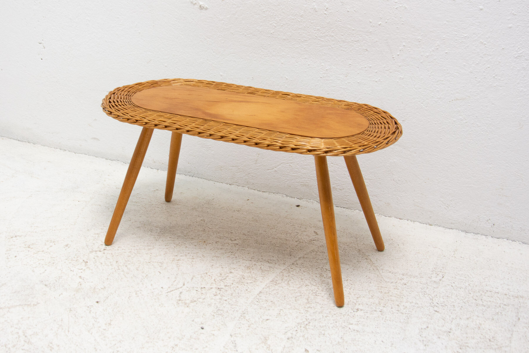 Mid century rattan stool by Jan Kalous for ÚLUV, 1960´s, Czechoslovakia