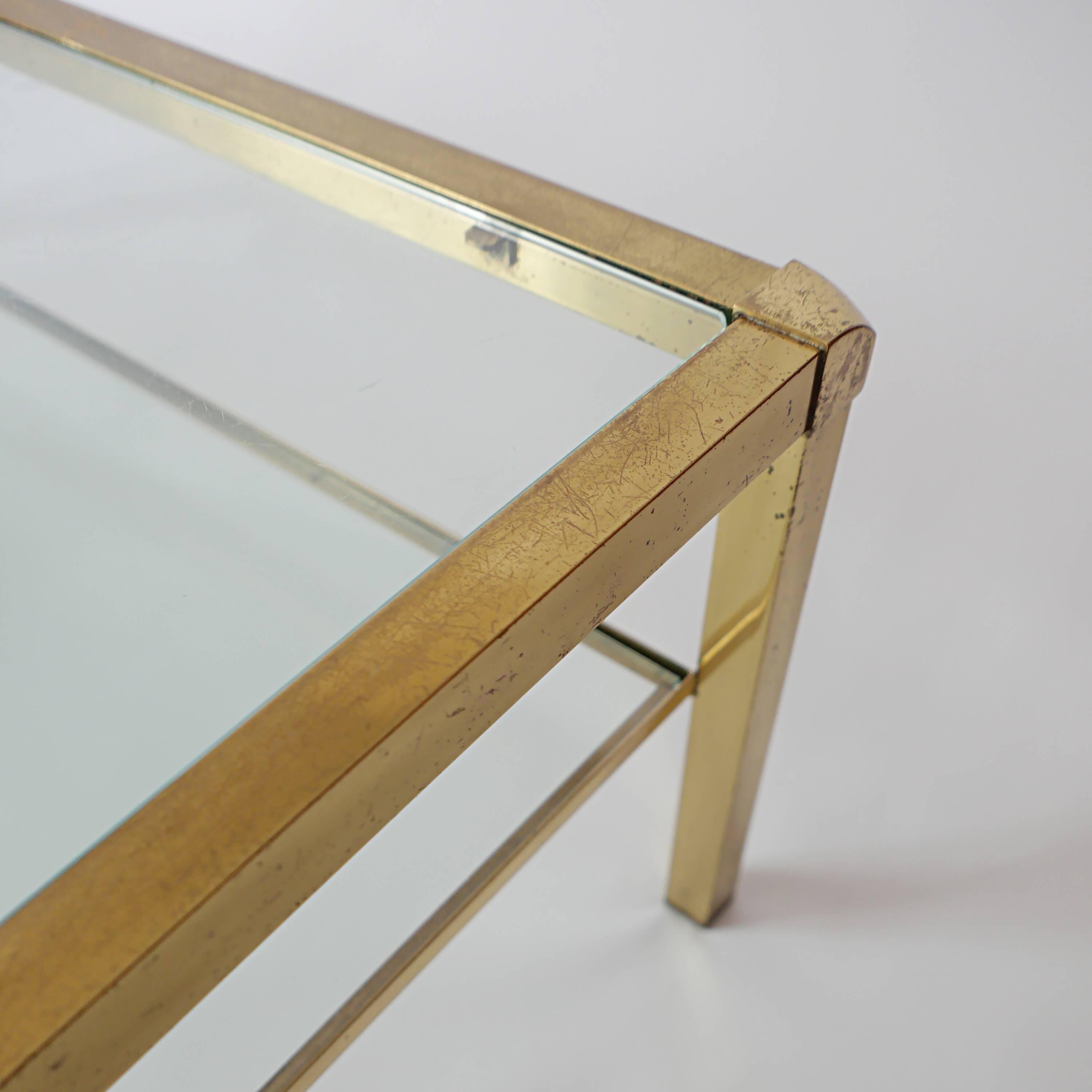 Glass and brass coffee table with gilded metal 1950-1970 MAISON JANSEN