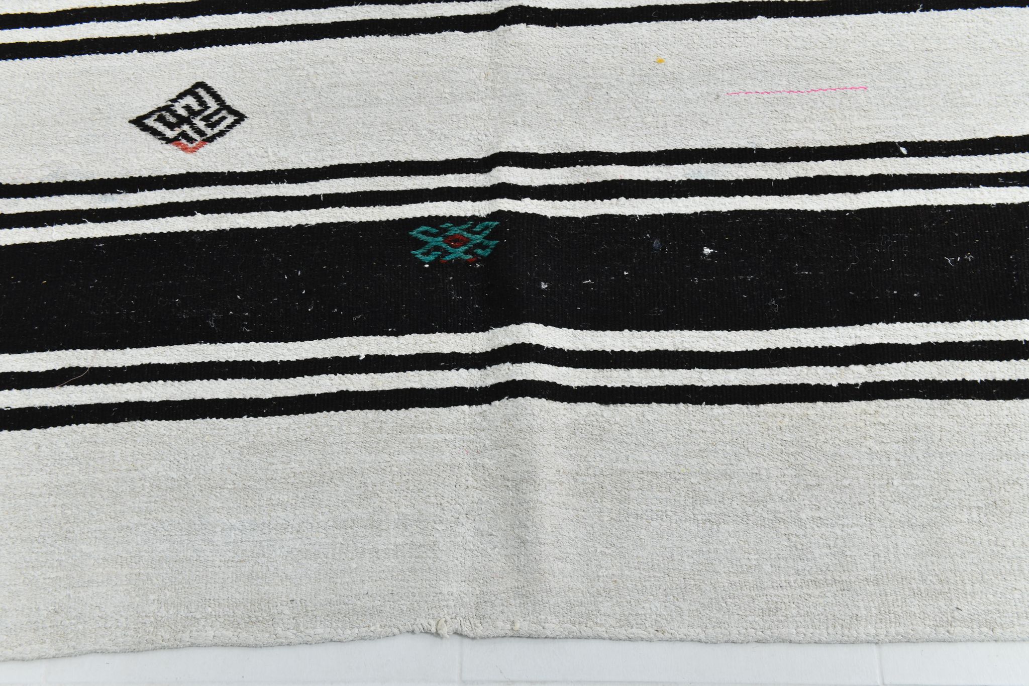 Tapis de chanvre blanc et noir 6x13, 202x404cm