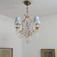 Vintage grapefruit chandelier with three lampshades in Toile de Jouy fabric