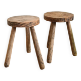 Paire de tabourets tripodes brutalistes