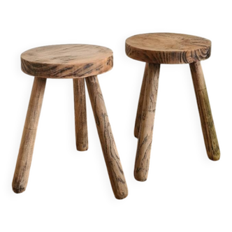 Paire de tabourets tripodes brutalistes