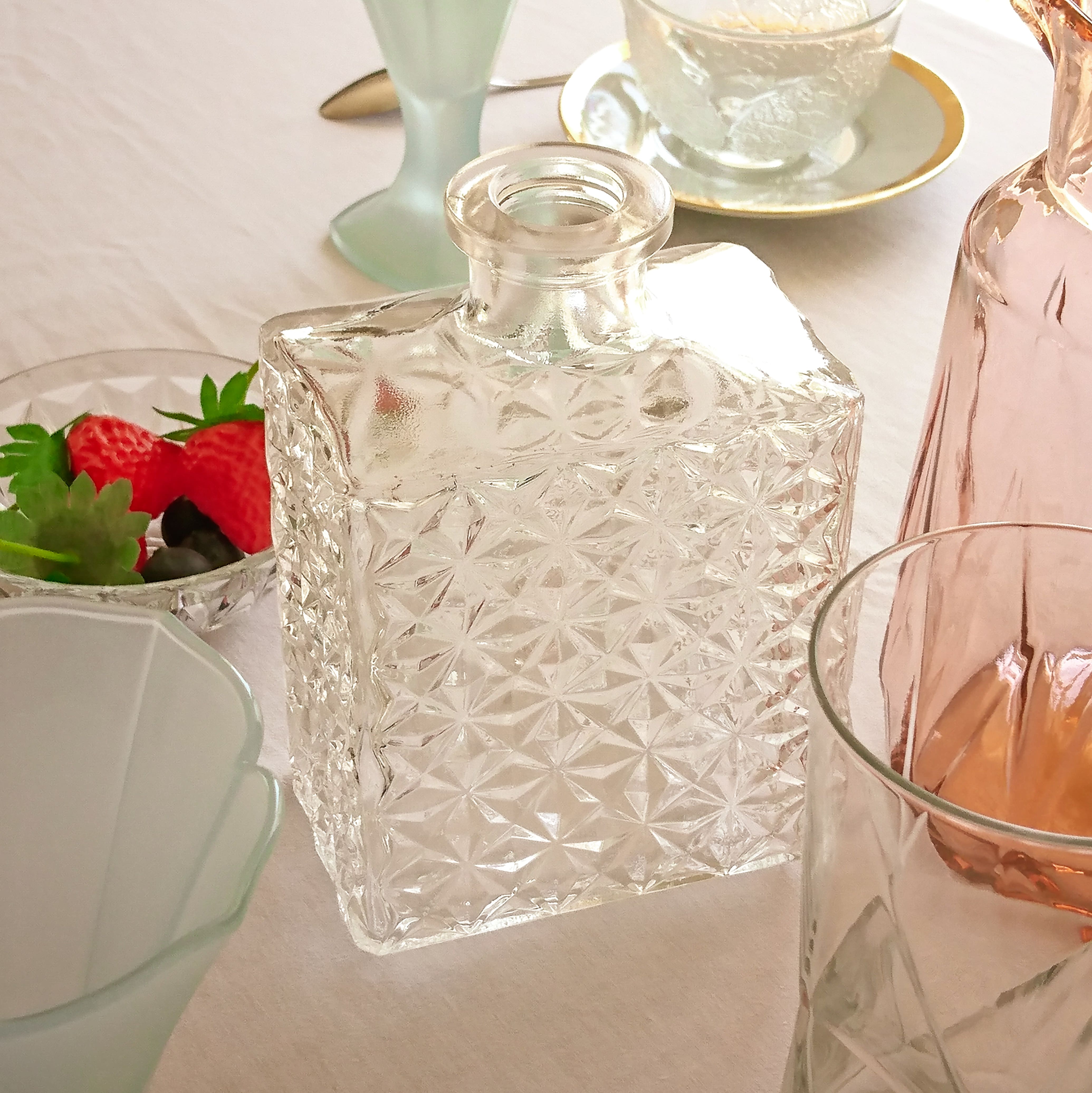 Carved glass decanter registered model made in France""