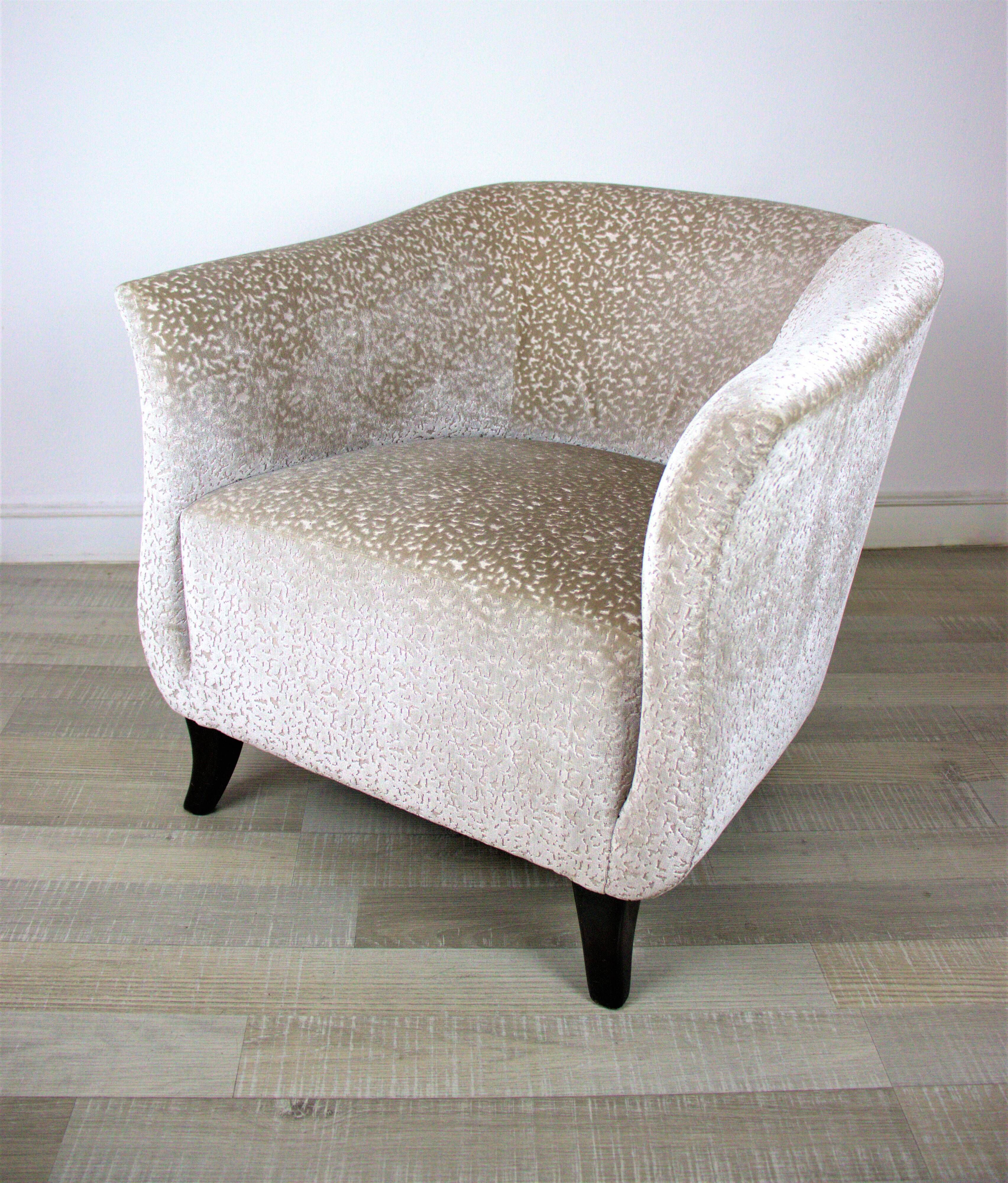 Vintage Club Chair in Beige Velvet, 1930s, Set of 2