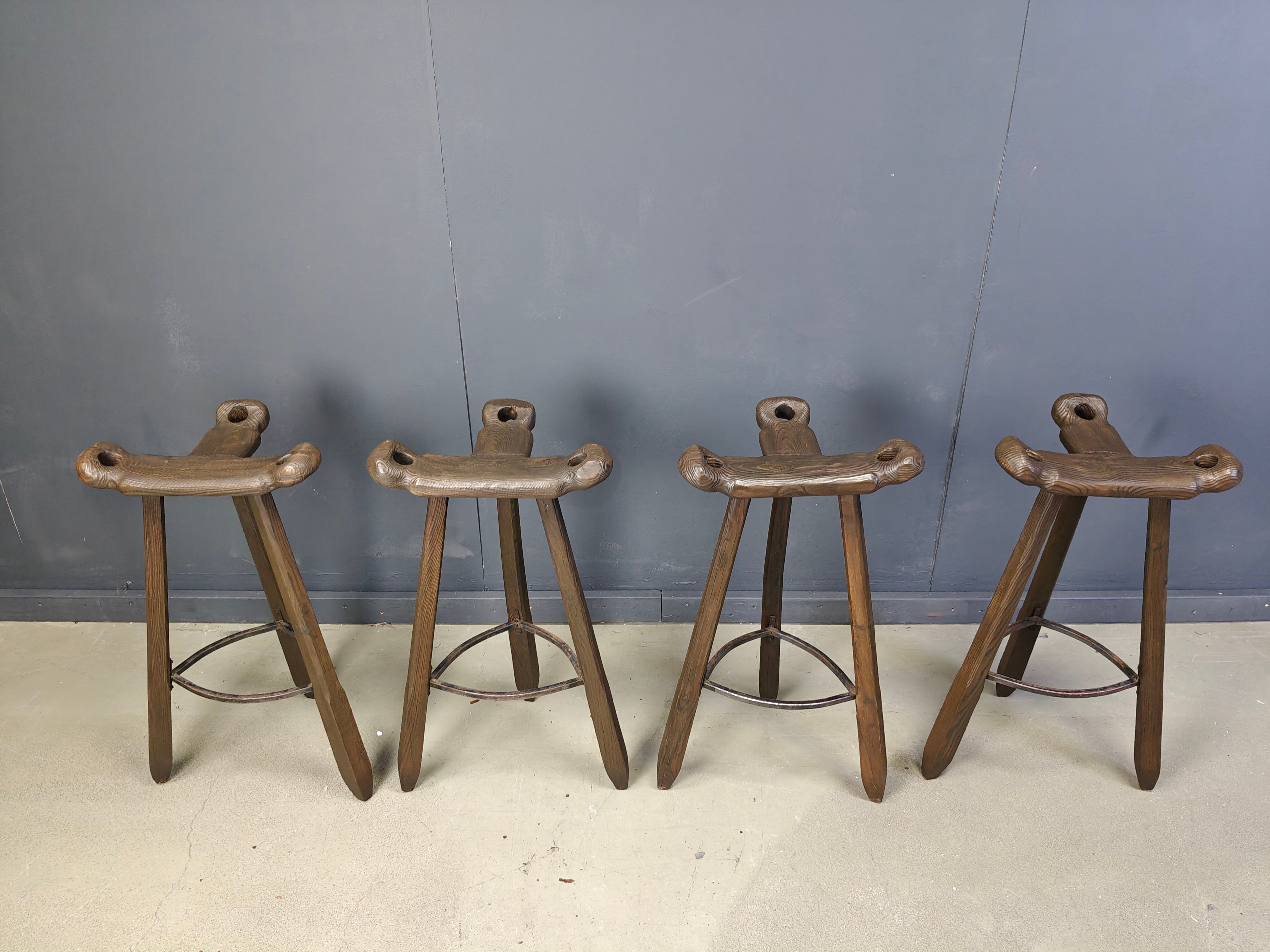 Mid-century brutalist bar stools - set of 4, 1960s