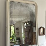 Very large white Louis Philippe mirror 145cm patinated vintage old