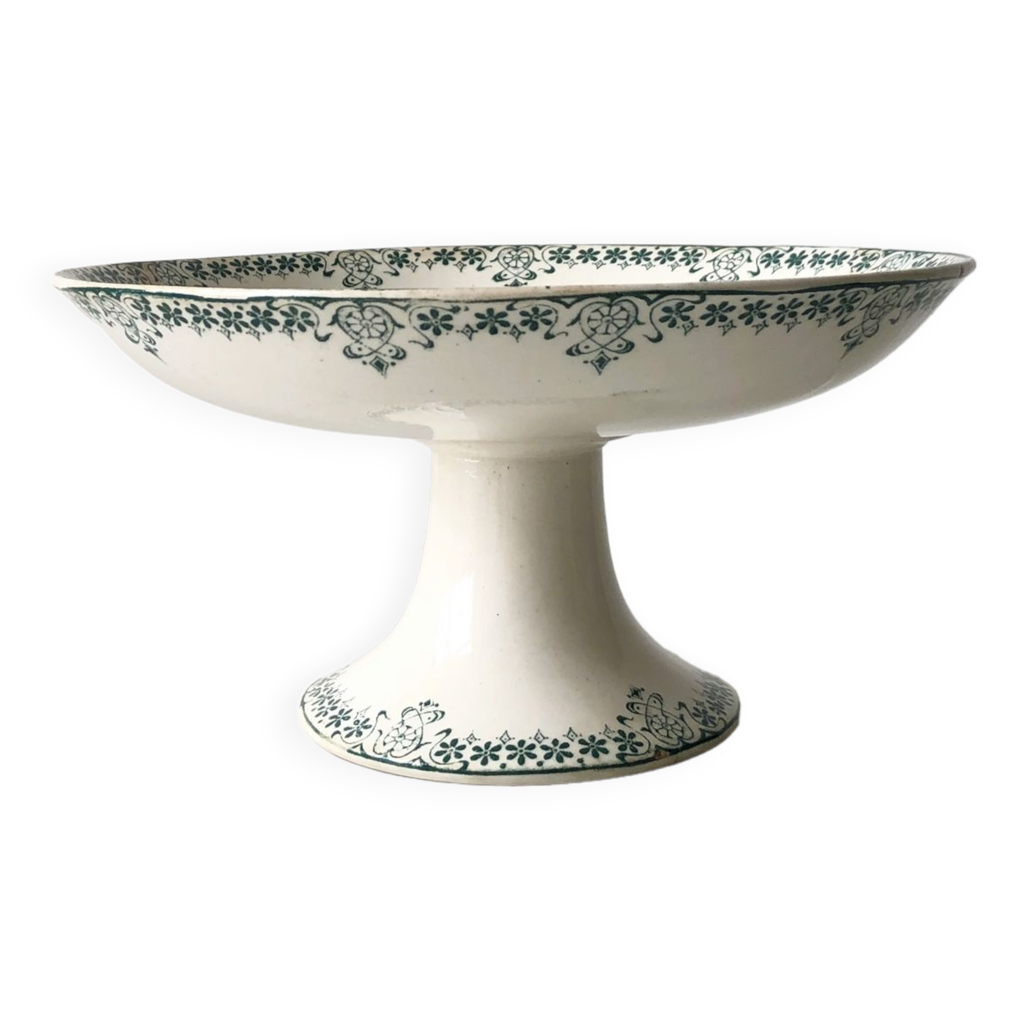 Compotier en faïence longwy  décor vert modèle "regina"