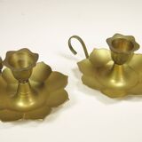 Pair of brass "flower" candlesticks